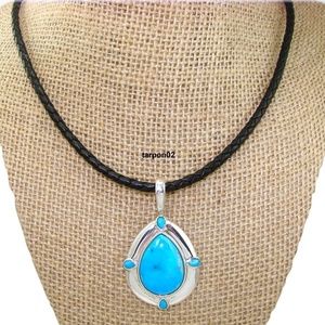 2/PC Carolyn Pollack Kingman Turquoise Enhancer+Leather Necklace Sterl QVC $354